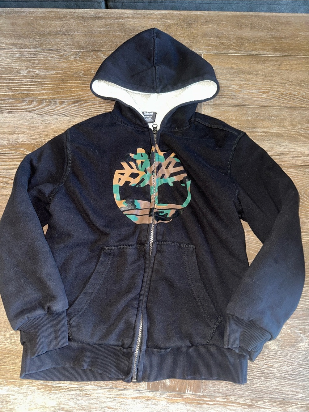 Timberland Kids Black Hoodie with Camo Tree Logo